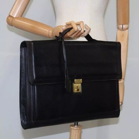 BALLY Business Bag Leather Black Gold Auth - Picture 1 of 15